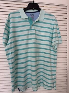Chaps Men’s Mint and White Striped Polo Shirt